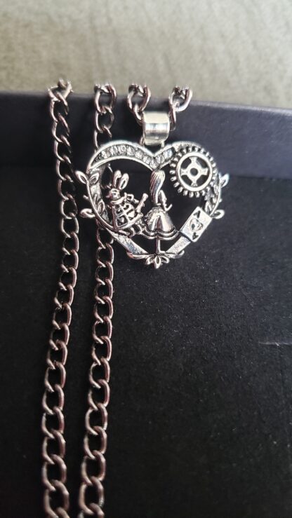 CUTE Alice  in Wonderland White Rabbit Choker Necklace- w 16inch  gun metal color chain Minimalist jewelry pls see video- it sparkles! - Image 9