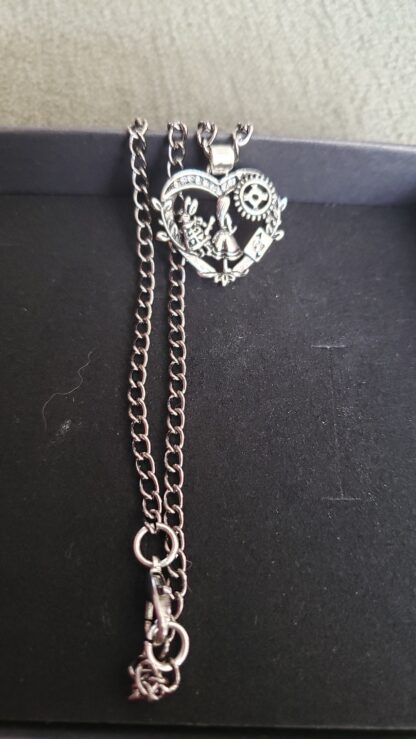 CUTE Alice  in Wonderland White Rabbit Choker Necklace- w 16inch  gun metal color chain Minimalist jewelry pls see video- it sparkles! - Image 2