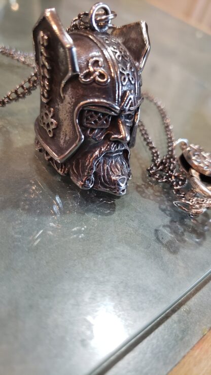Viking BELL - Pendant Finely Detailed Handmade w Large Viking Pendant Necklace w 24in gun metal chain Viking gifts for dad - Image 9