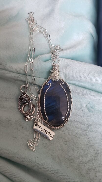 VERES™ 86ct AAA Deep Purple/Blue Fire Finland Labradorite Silver Gemstone Pendant -Necklace UNtreated w 26inch Silver Paperclip Chain - Image 7