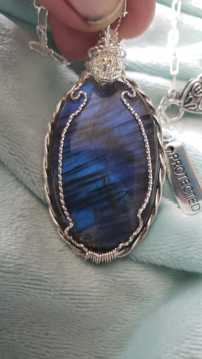 VERES™ 86ct AAA Deep Purple/Blue Fire Finland Labradorite Silver Gemstone Pendant -Necklace UNtreated w 26inch Silver Paperclip Chain - Image 9