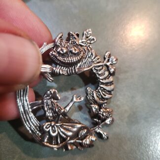Unique Alice In Wonderland Detailed Antique Silver Cheshire Cat Pendant Medallion w 22 inch Black Waxed Cord Excellent Gift movie