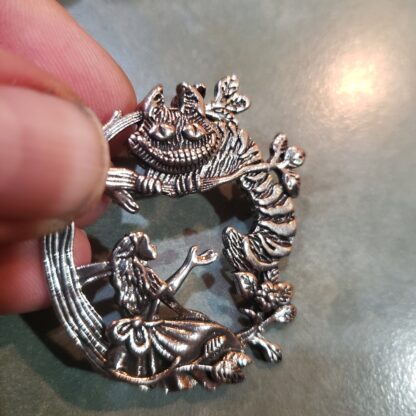 Unique Alice In Wonderland Detailed Antique Silver Cheshire Cat Pendant Medallion w 22 inch Black Waxed Cord Excellent Gift movie