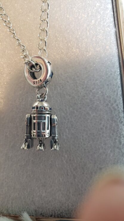 R2D2 Solid 925 Sterling Silver Mini Pendant Necklace- 22inch Silver Link Chain-best vintage movie  memorabilia - Image 2