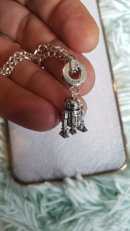 R2D2 Solid 925 Sterling Silver Mini Pendant Necklace- 22inch Silver Link Chain-best vintage movie  memorabilia