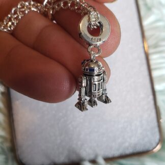 R2D2 Solid 925 Sterling Silver Mini Pendant Necklace-22inch Silver Link Chain- birthday pandora  memory jewelry