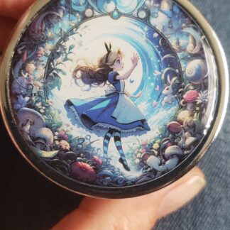 Alice In Wonderland Silver PILL- VITAMIN BOX in Full Color w 3 sections inside for sorting Vintage Style for your purse or pocket!