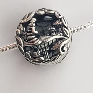 Spinner 2 Sided Hookah Caterpillar Alice + Cheshire Cat .925 SOLID Sterling Silver Charm Necklace 22 inch Chain Silver jewelry birthday