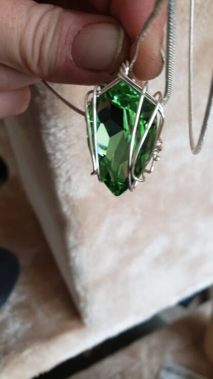 VERES™ Big Sparkle Dangle Drop Silver PERIDOT Lithuanian Crystal Pendant - Image 2