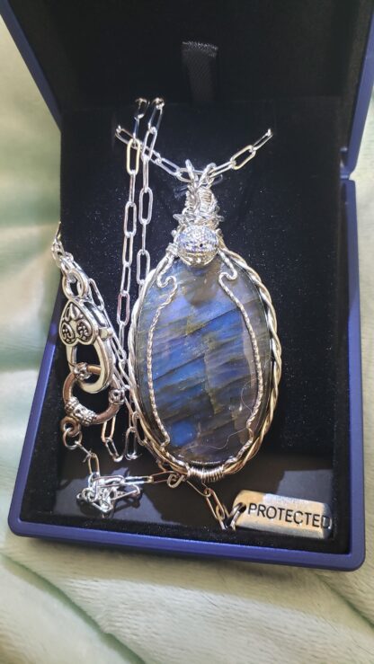 VERES™ 86ct AAA Deep Purple/Blue Fire Finland Labradorite Silver Gemstone Pendant -Necklace UNtreated w 26inch Silver Paperclip Chain - Image 10